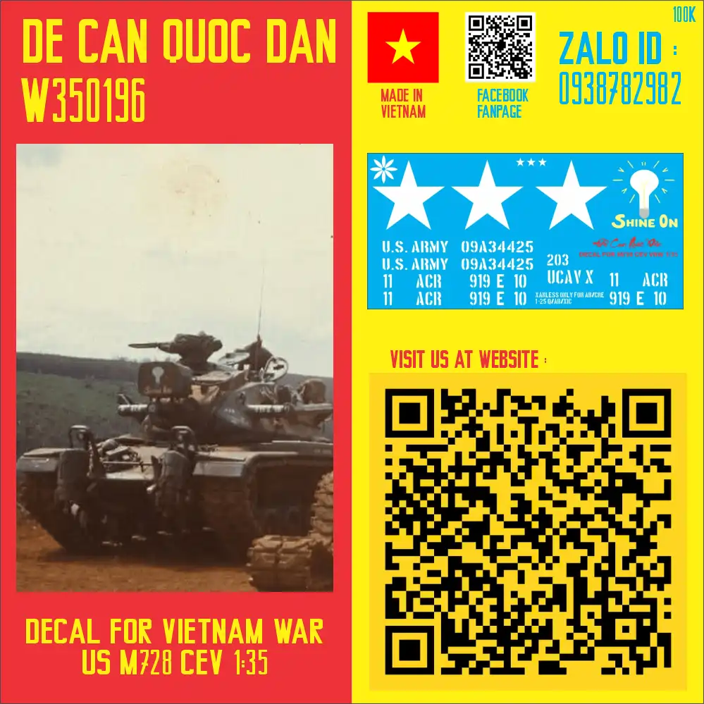 Decal Quốc Dân | 1:35 | DECAL FOR VIETNAM WAR VIETNAM WAR US M728 CEV