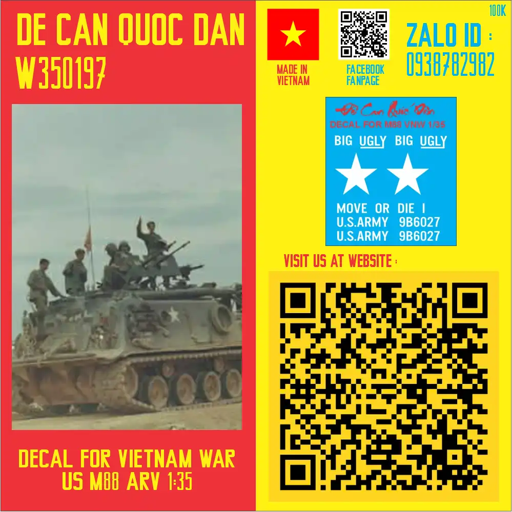 Decal Quốc Dân | 1:35 | DECAL FOR VIETNAM WAR VIETNAM WAR US M88 ARV