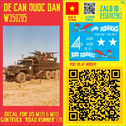 Decal Quốc Dân | 1:35 | DECAL FOR US M139 & M113 GUNTRUCK "ROAD RUNNER"