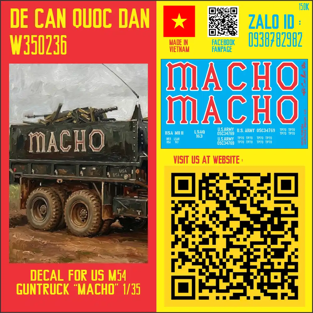 W350326 Decal Quốc Dân | 1:35 | DECAL FOR US M54 GUNTRUCK "MACHO" - Ảnh 1