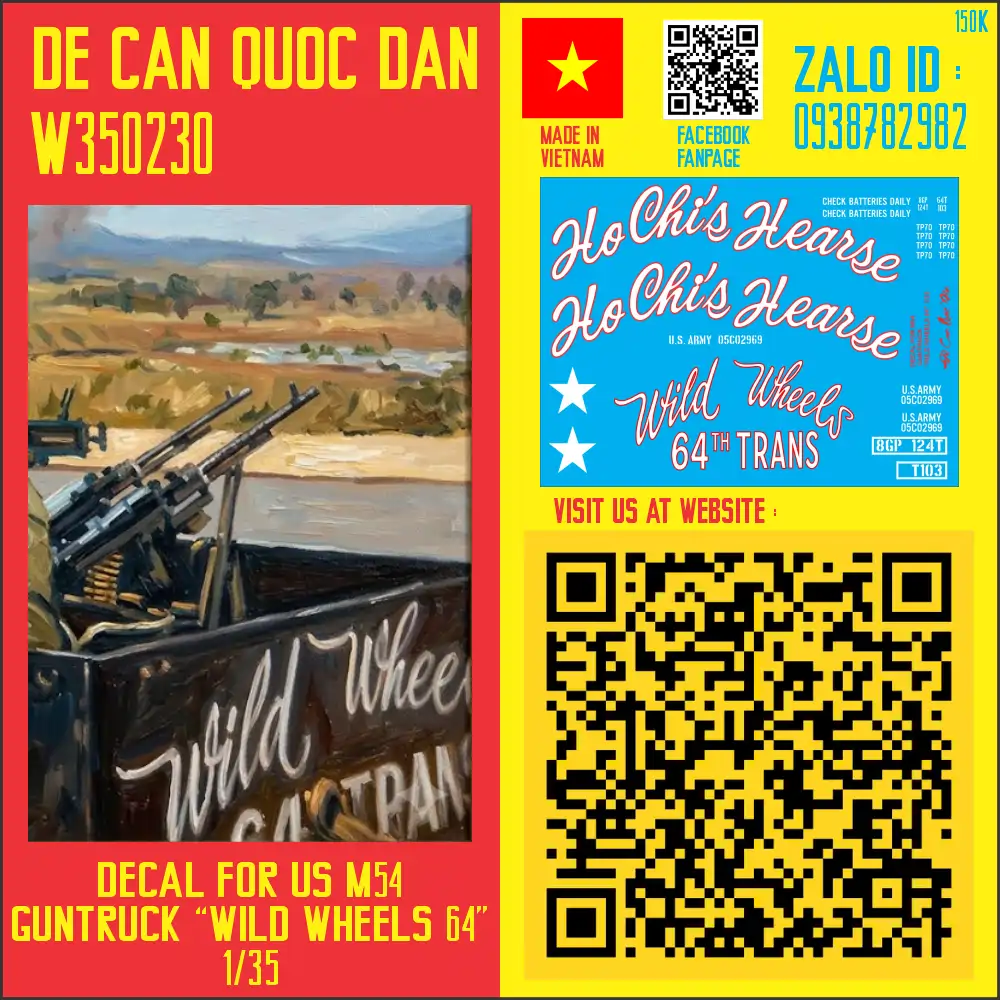 W350330 Decal Quốc Dân | 1:35 | DECAL FOR US M54 GUNTRUCK "WILD WHEELS 64" - Ảnh 1