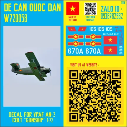Decal Quốc Dân | 1:72 | DECAL FOR VPAF AN-2 COLT "GUNSHIP"