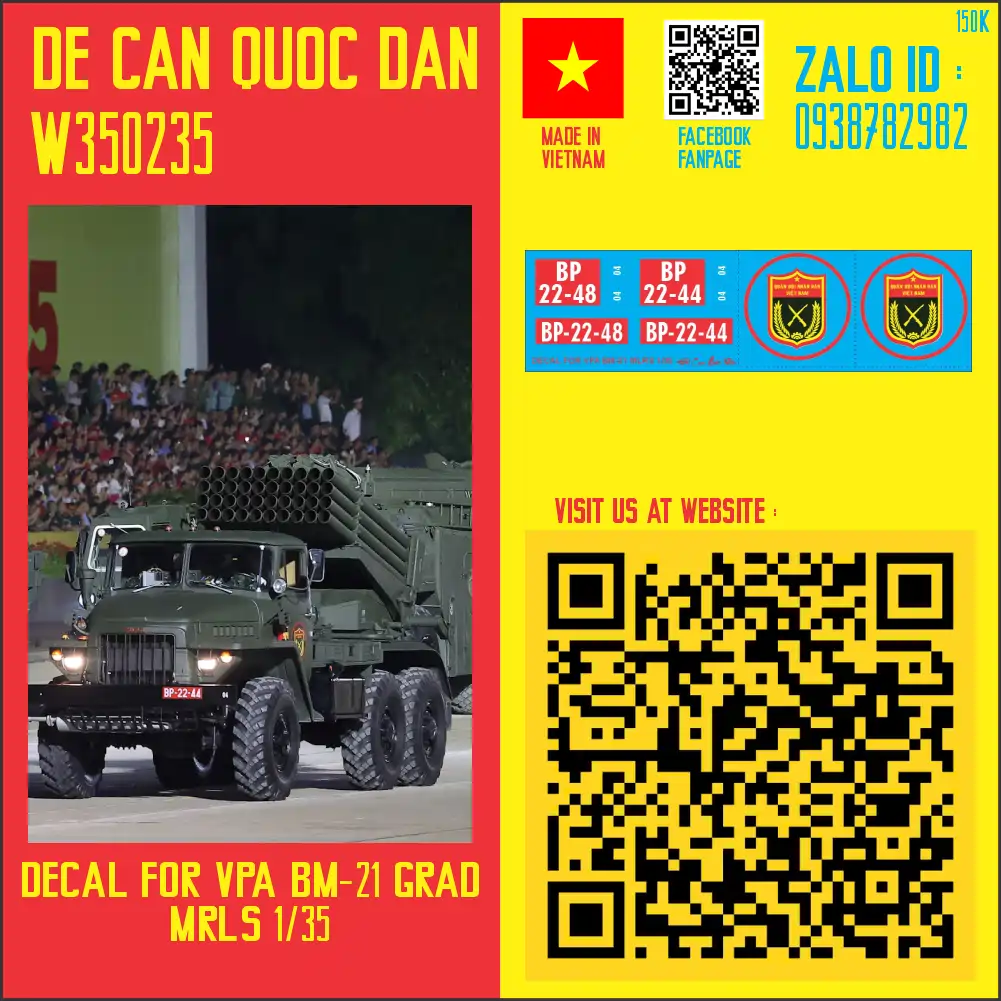 W350335 Decal Quốc Dân | 1:35 | DECAL FOR VPA BM-21 MLRS - Ảnh 1