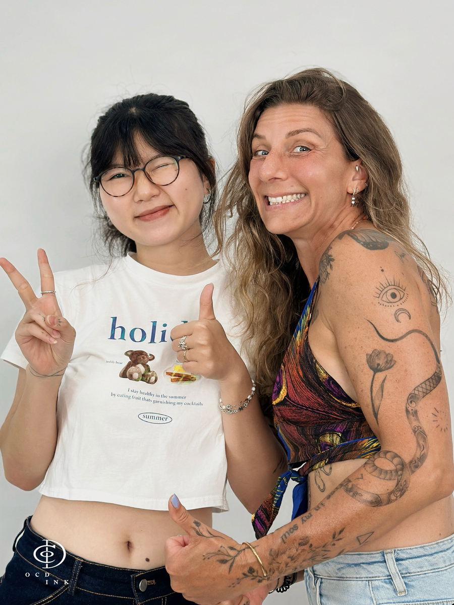 artist Lin and her client - our client - OCD Ink Studio