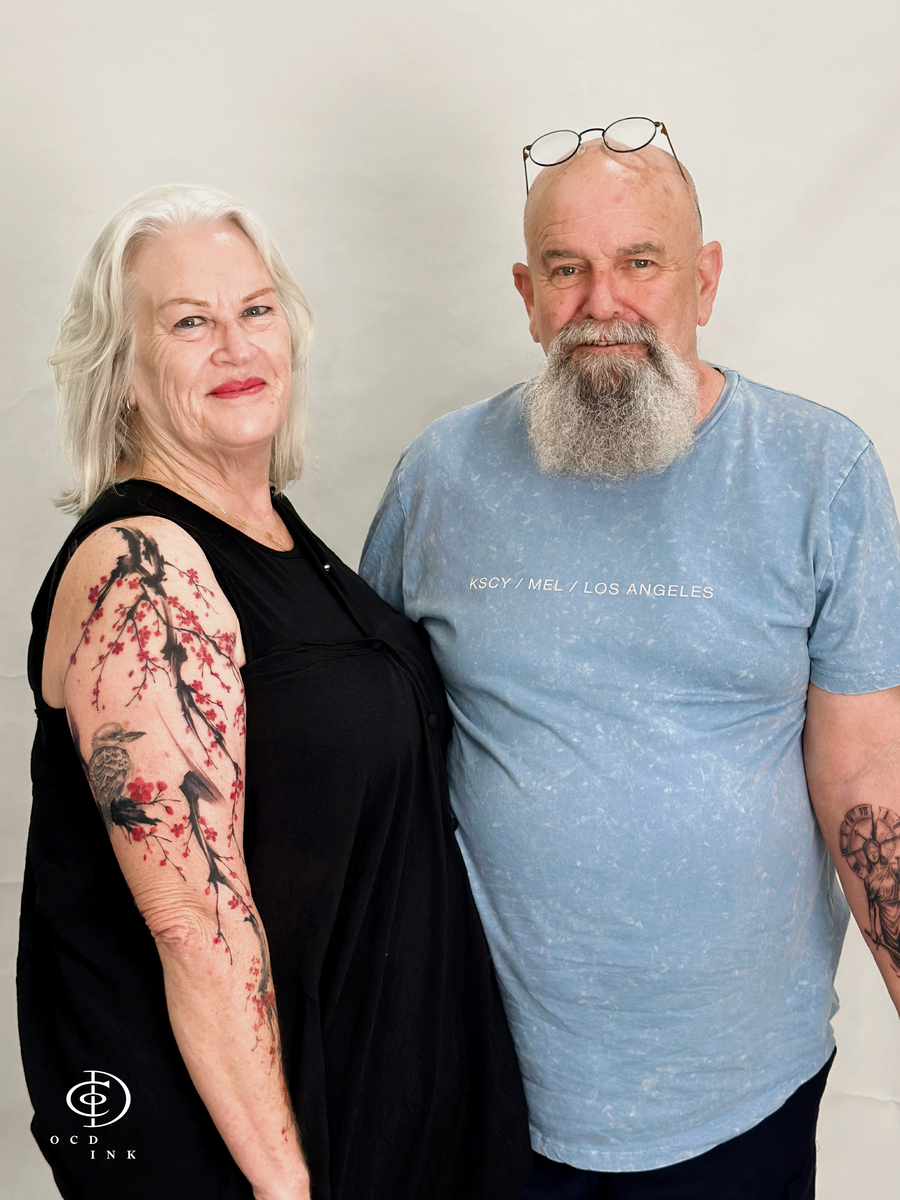 lovely elderly couple with tattoos - our client - OCD Ink Studio