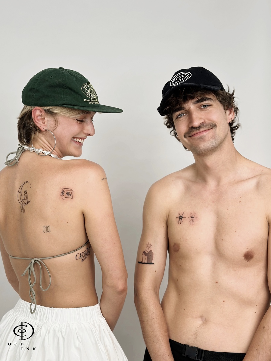 couple with mini tattoos - our client - OCD Ink Studio