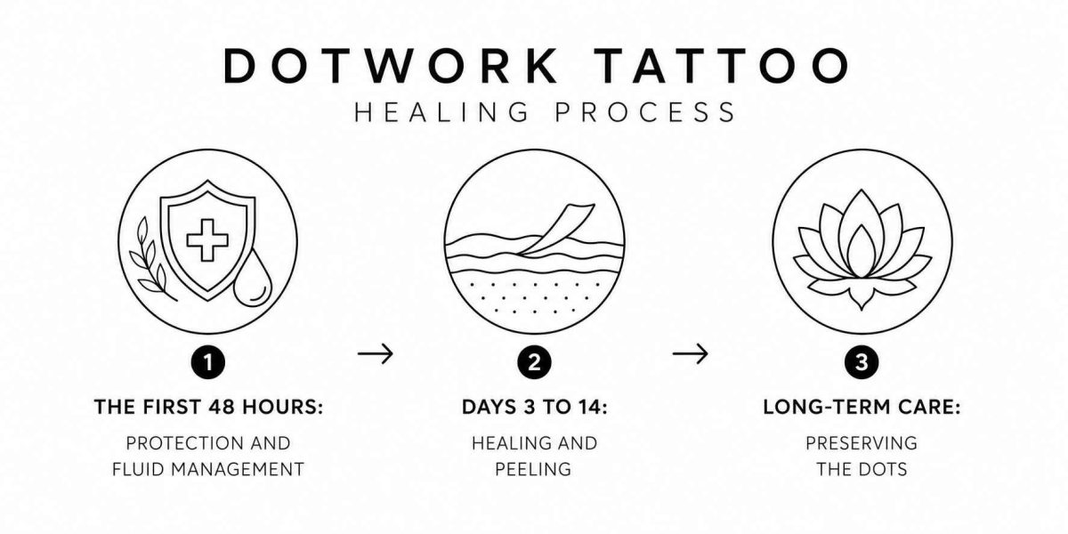 Infographic illustrating the dotwork tattoo healing process