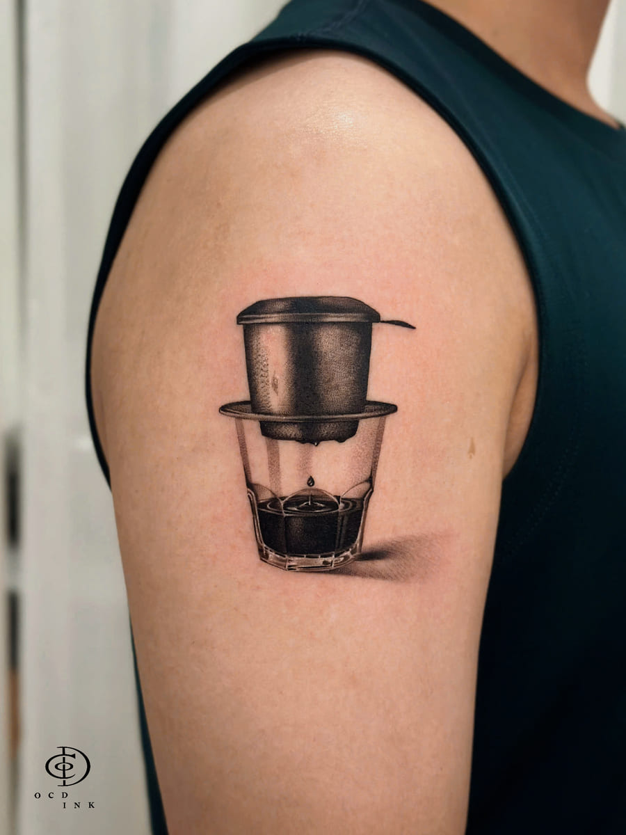 Blackwork coffee filter tattoo - OCD Ink Studio