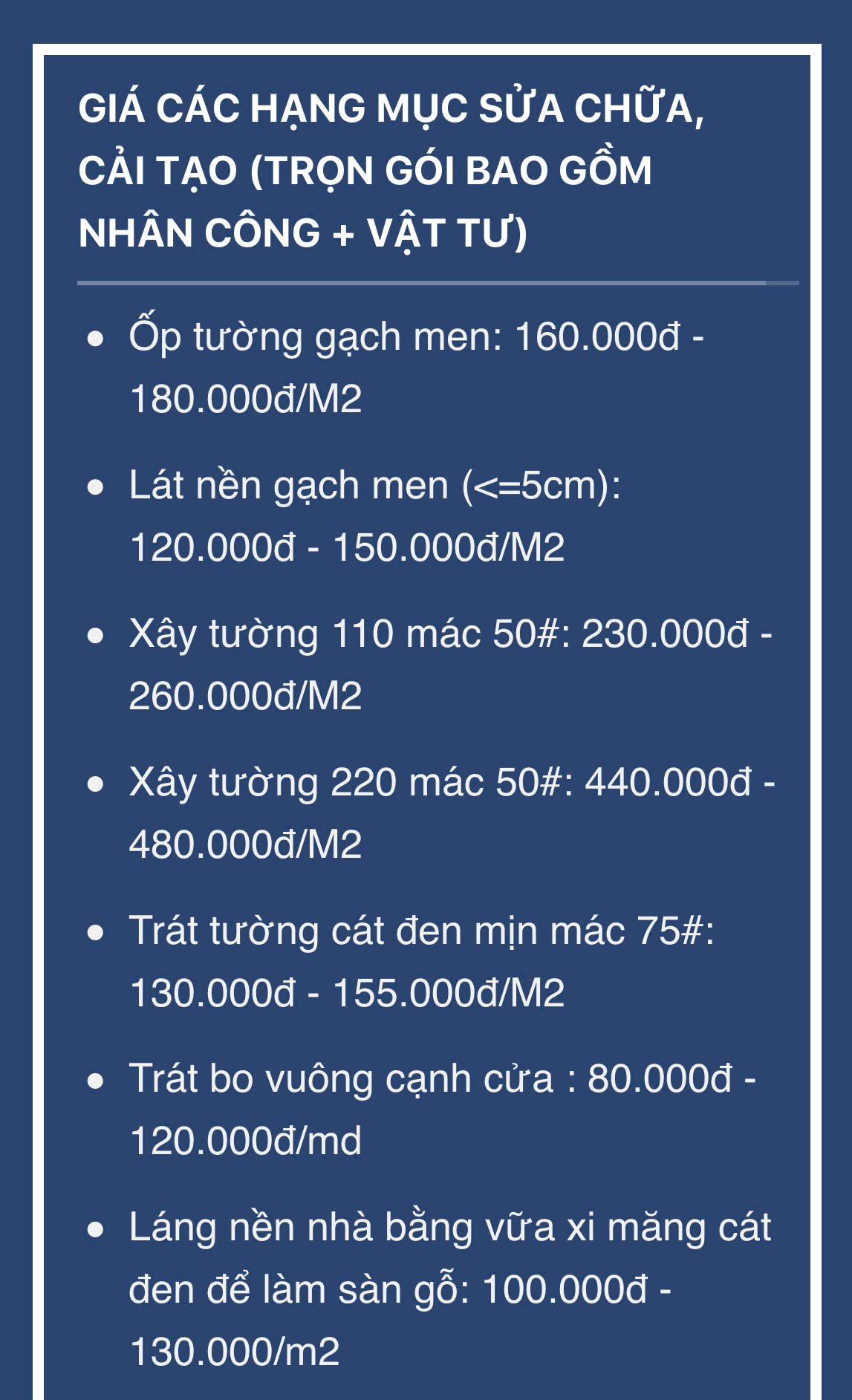 Báo giá Thi công Cải tạo nhà trọn gói
