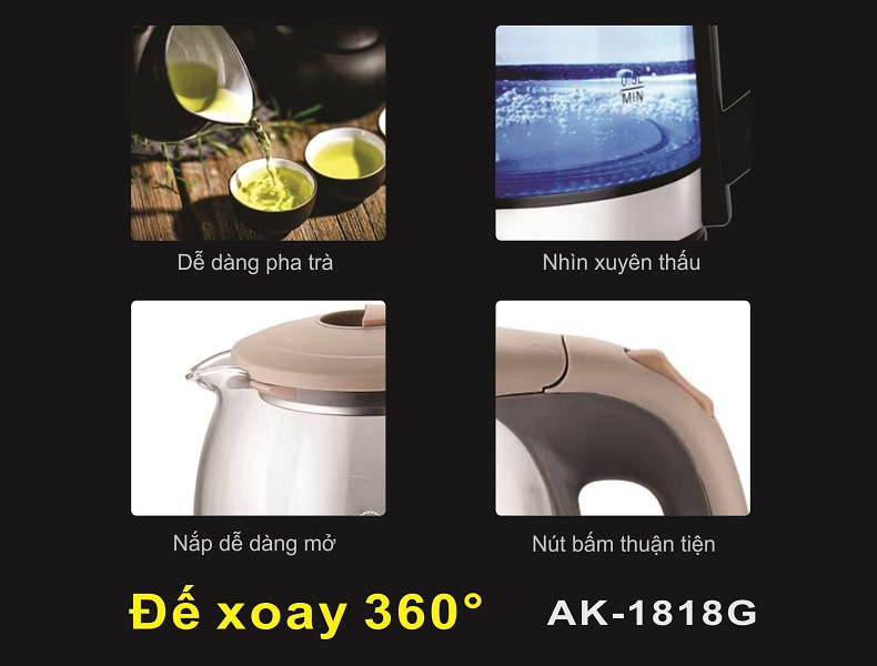 Ấm siêu tốc thủy tinh Aulux AK-2018G
