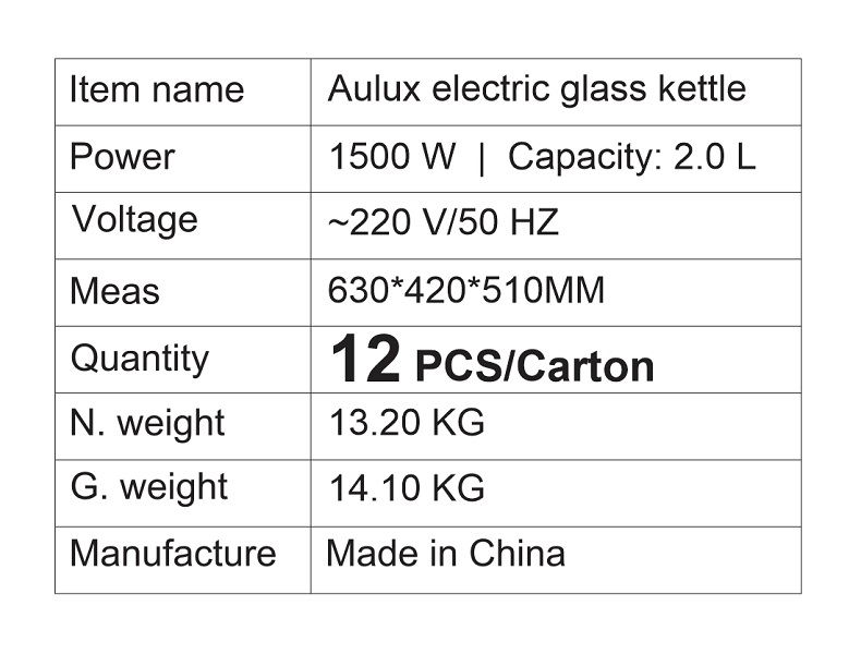 Ấm siêu tốc thủy tinh Aulux AK-2018G