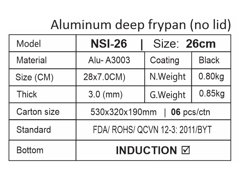 Chảo hợp kim nhôm chống dính Xylan NSI- series