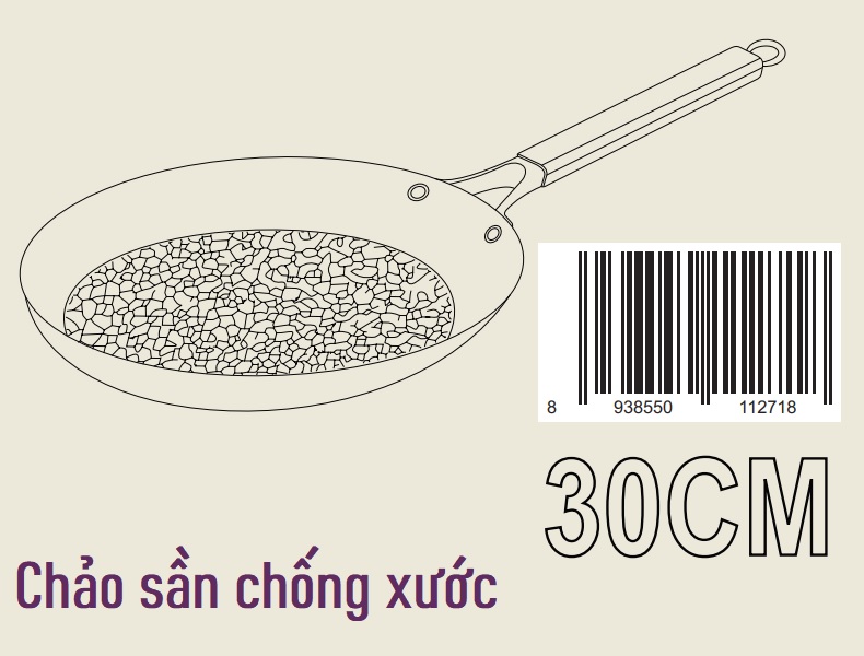 Chảo sần chống dính ceramic 3 lớp, aulux inox 304 SSI series