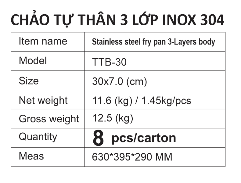 Chảo tự thân 3 lớp cao cấp, inox 304