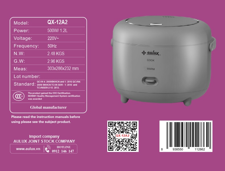 Nồi cơm điện quai xách Aulux QX-12A2