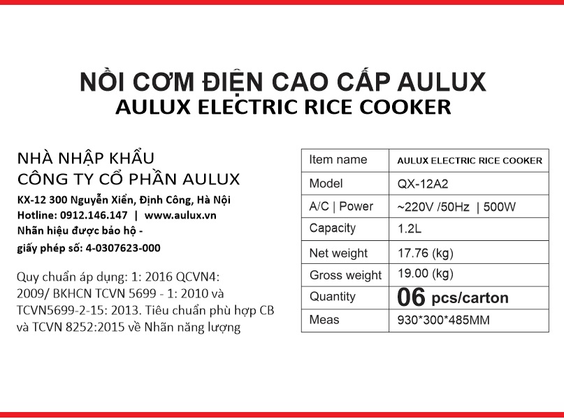 Nồi cơm điện quai xách Aulux QX-12A2