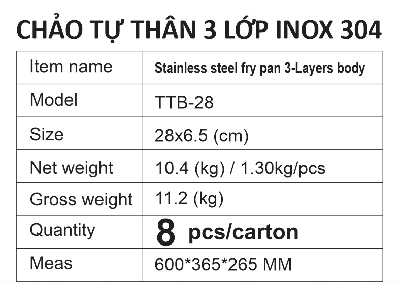Chảo tự thân 3 lớp cao cấp, inox 304