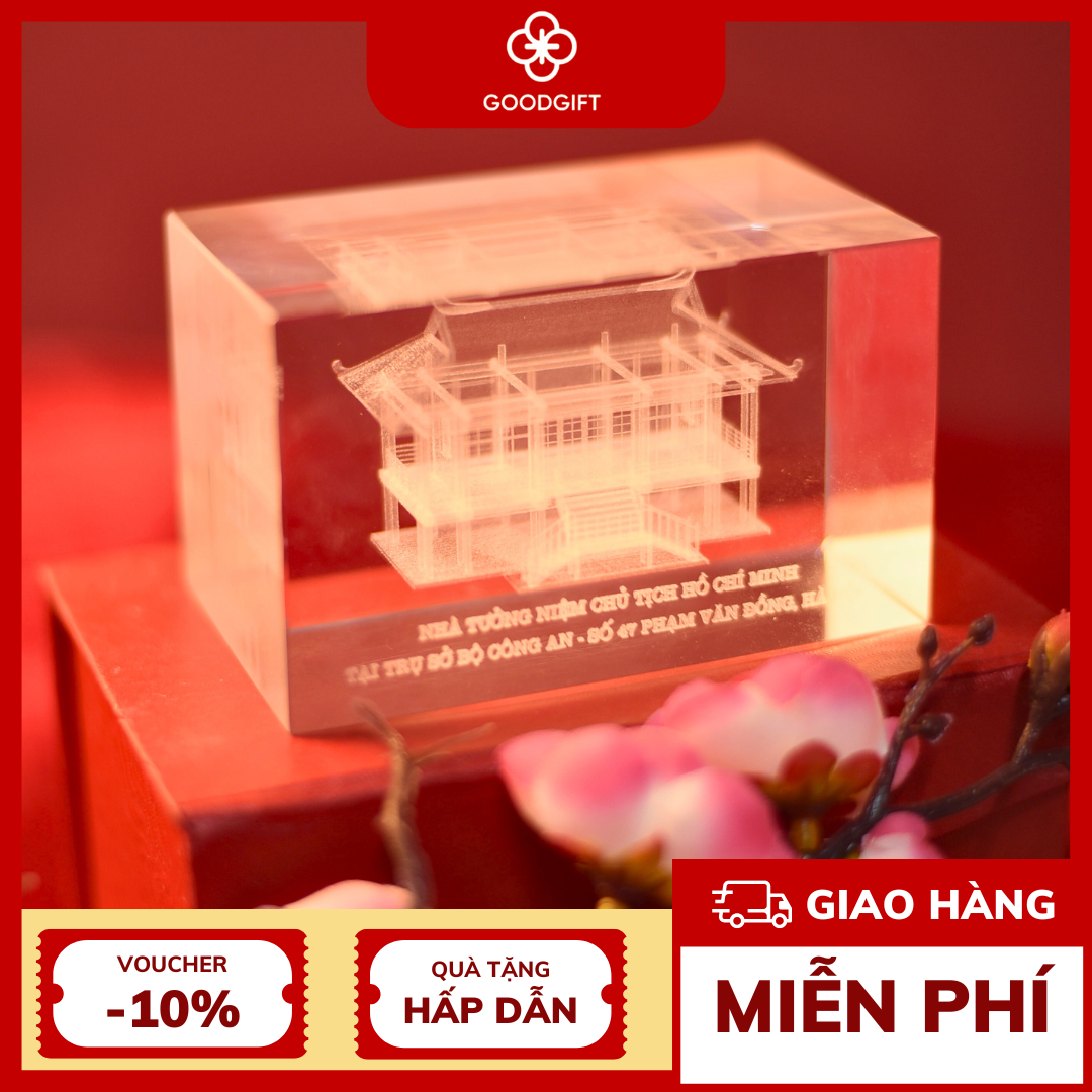 Pha Lê 3D Khắc Hình Nhà Tưởng Niệm Chủ Tịch Hồ Chí Minh