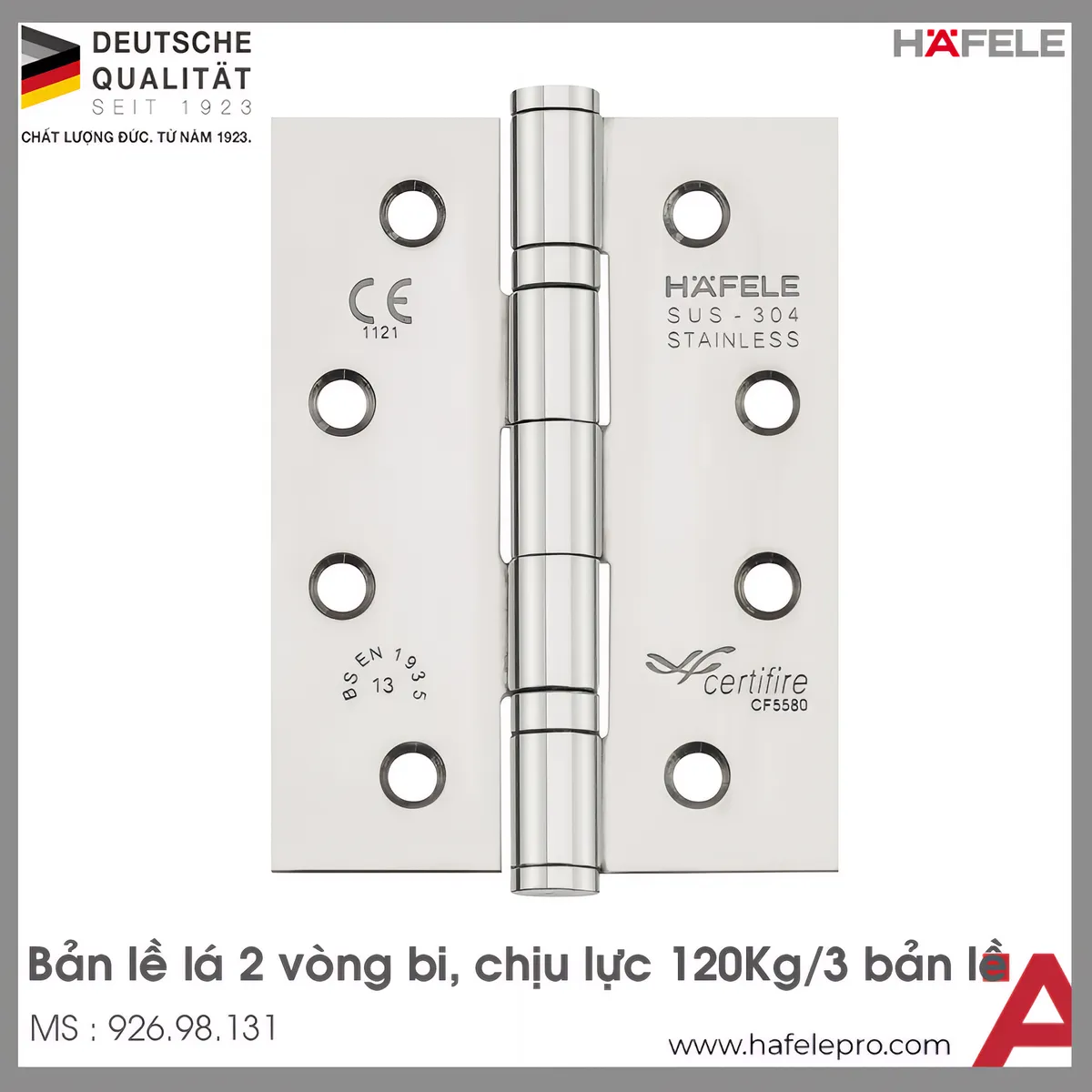 Bản Lề Lá Chống Cháy 2 Vòng Bi 120Kg Hafele 926.98.131