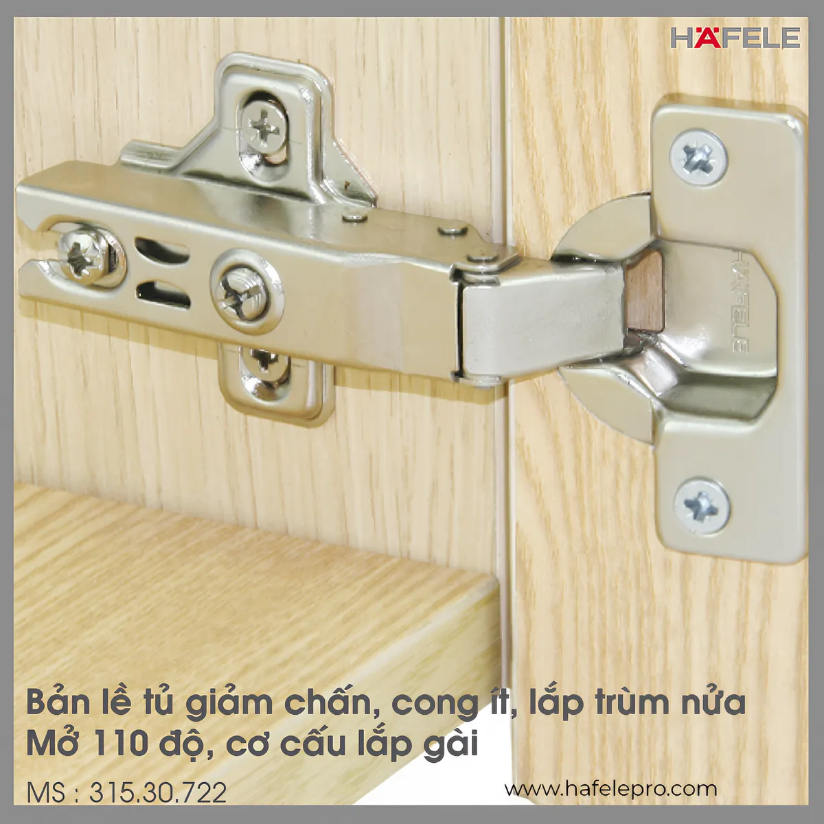 Bản Lề Trùm Nửa Metalla A 110° Giảm Chấn Hafele 315.30.722