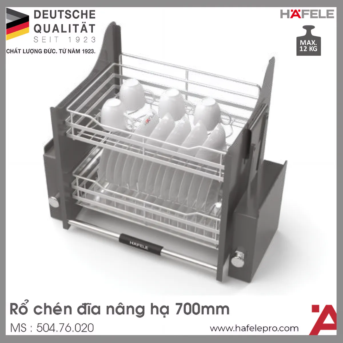 Giá Bát Đĩa Nâng Hạ Lento 700mm Hafele 504.76.020