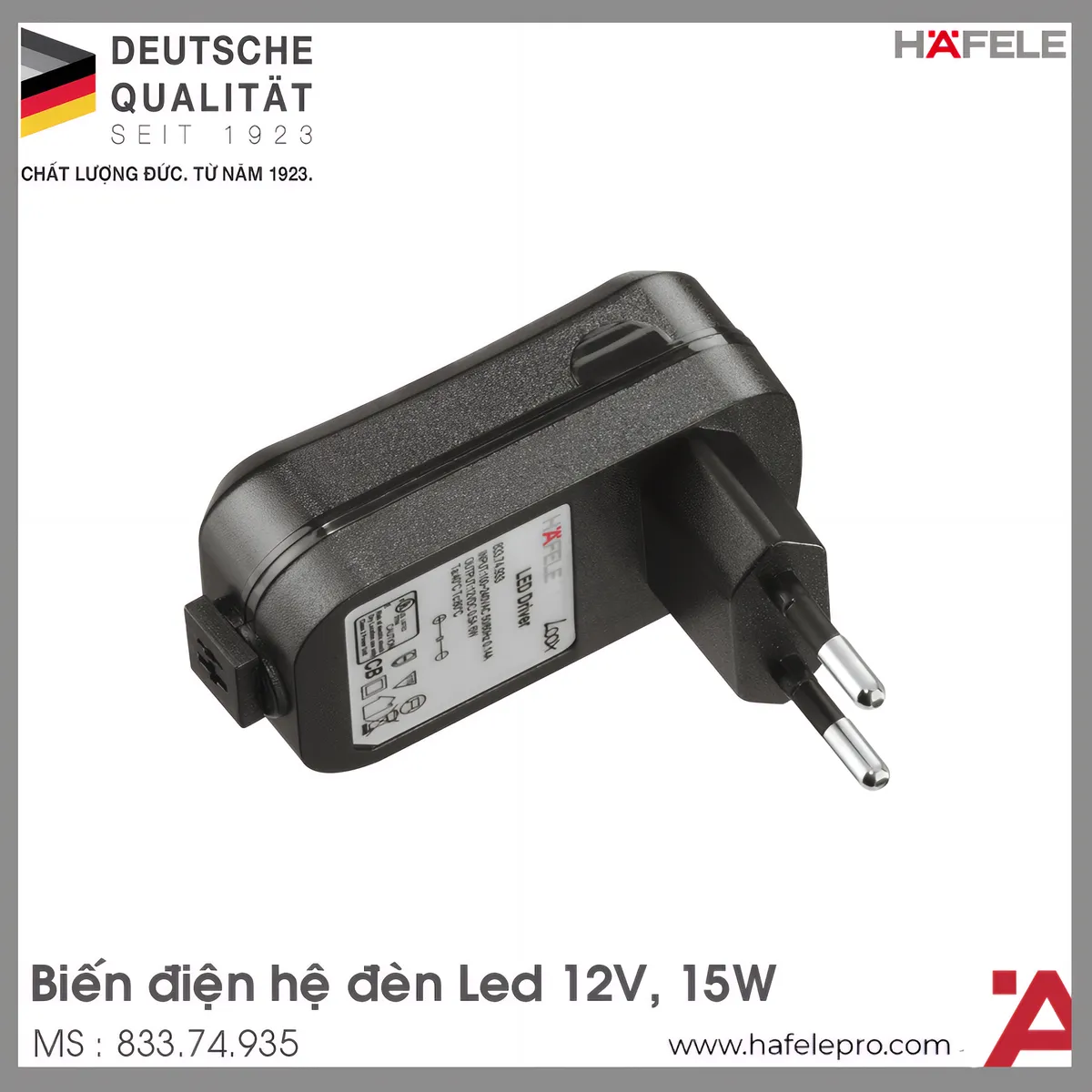 Biến Điện Đèn Led Đầu Cắm EU 12V Hafele 833.74.935