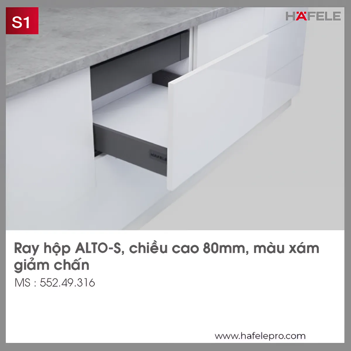 Ray Hộp Alto-S H80mm Giảm Chấn Hafele 552.49.316