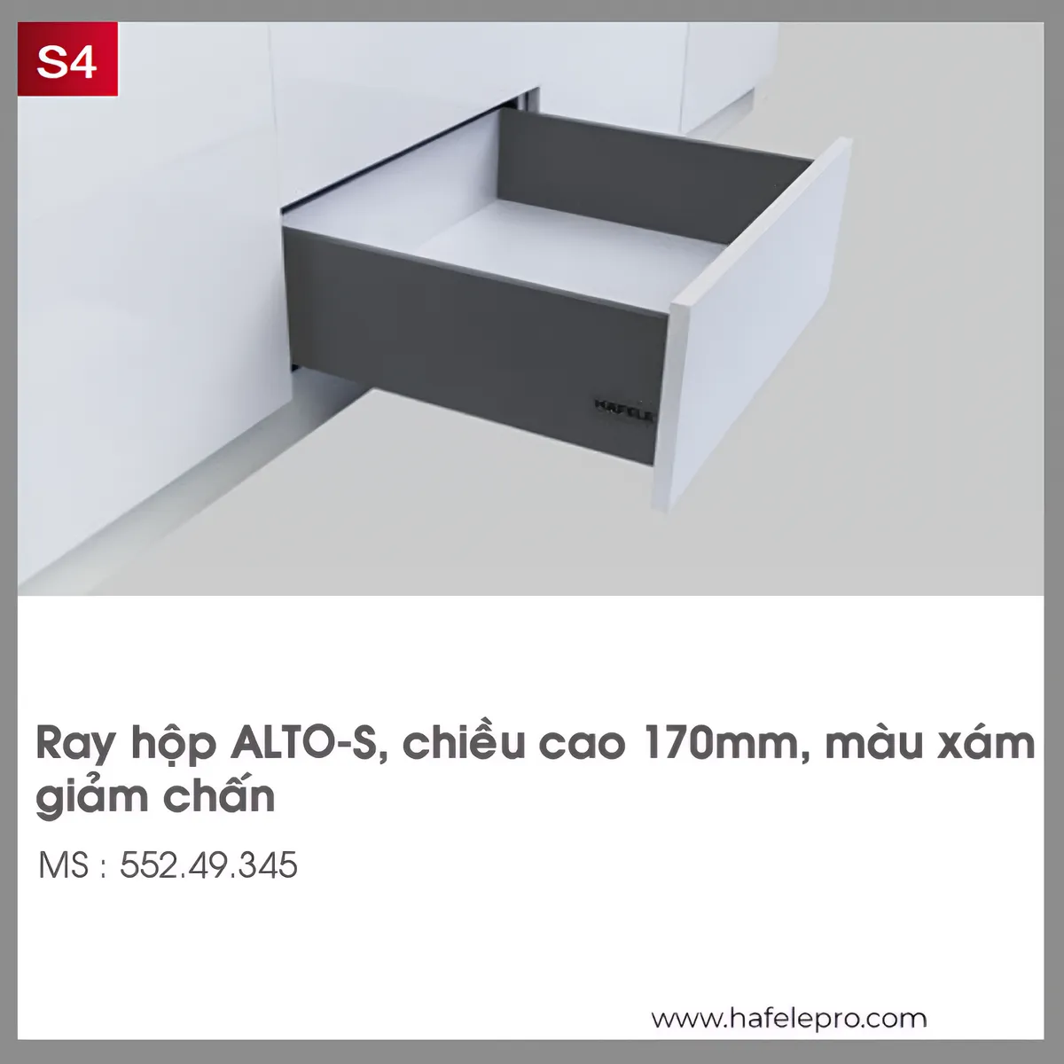 Ray Hộp Alto-S Giảm Chấn H170mm Hafele 552.49.345
