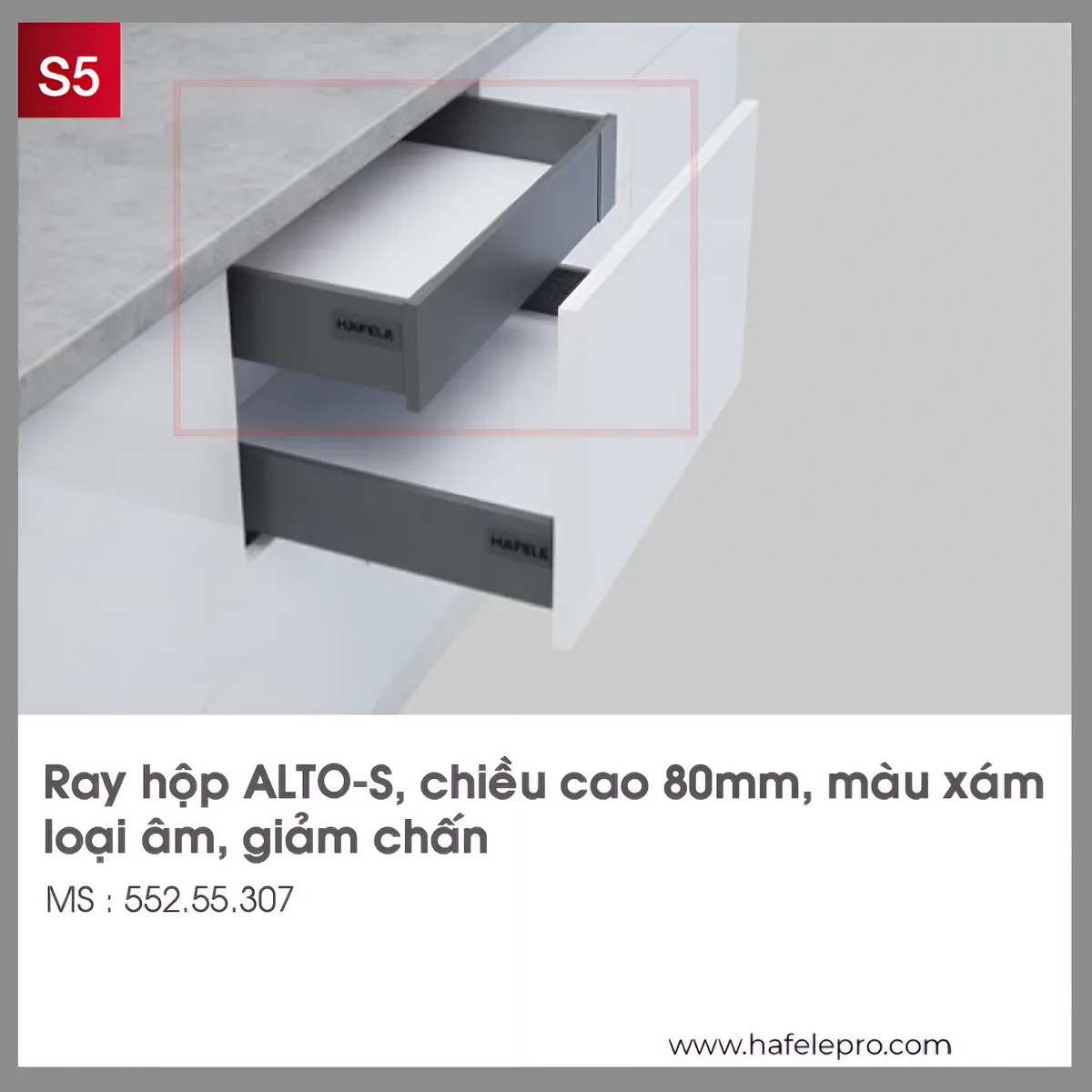Ray Hộp Alto S Giảm Chấn H80mm Hafele 552.55.307