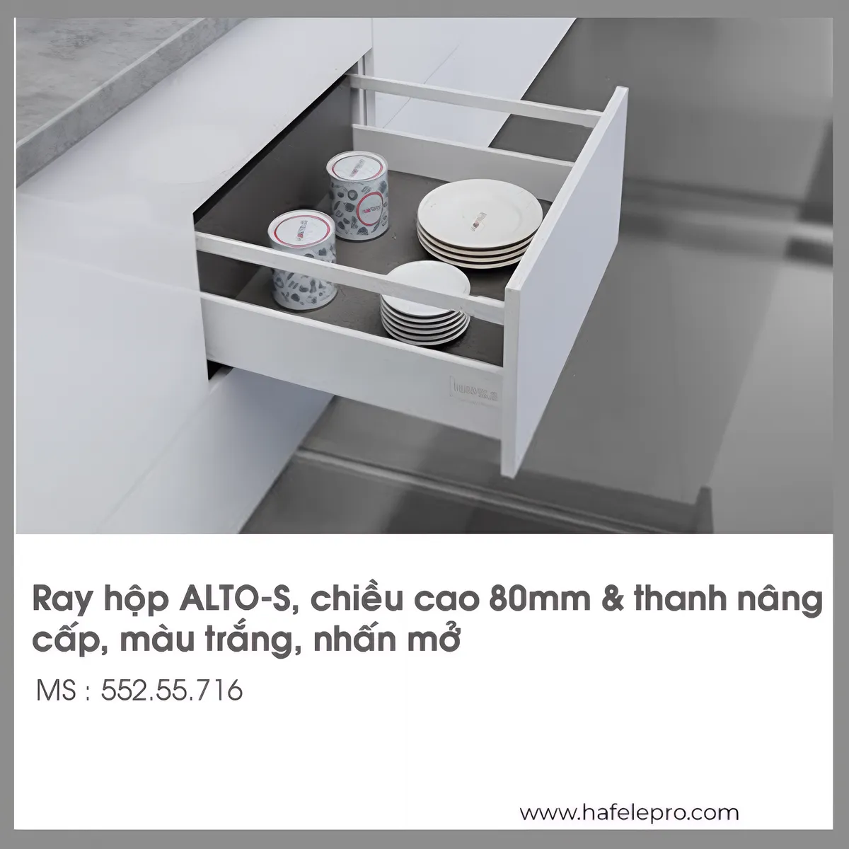 Ray Hộp Alto-S Nhấn Mở H80mm Hafele 552.55.716