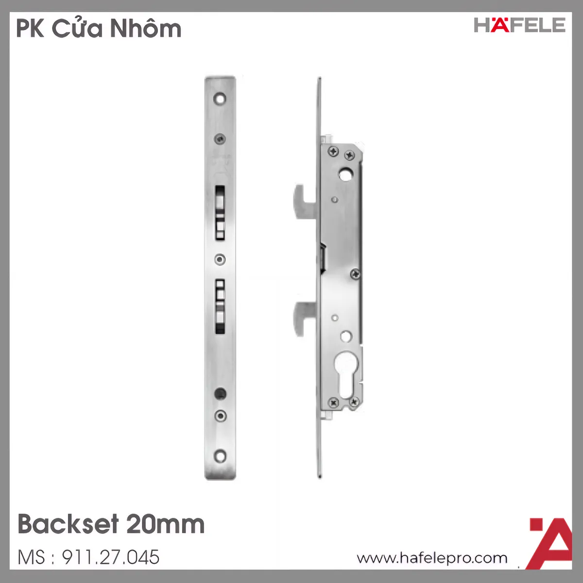 Thân Khóa Cửa Trượt Nhôm 20mm Hafele 911.27.045