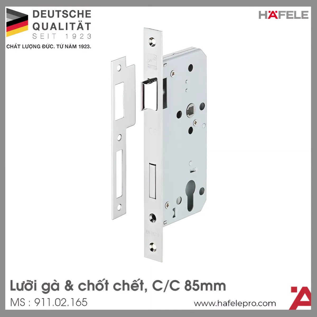 Thân Khóa Lưỡi Gà Chốt Chết C/C 85mm Hafele 911.02.165