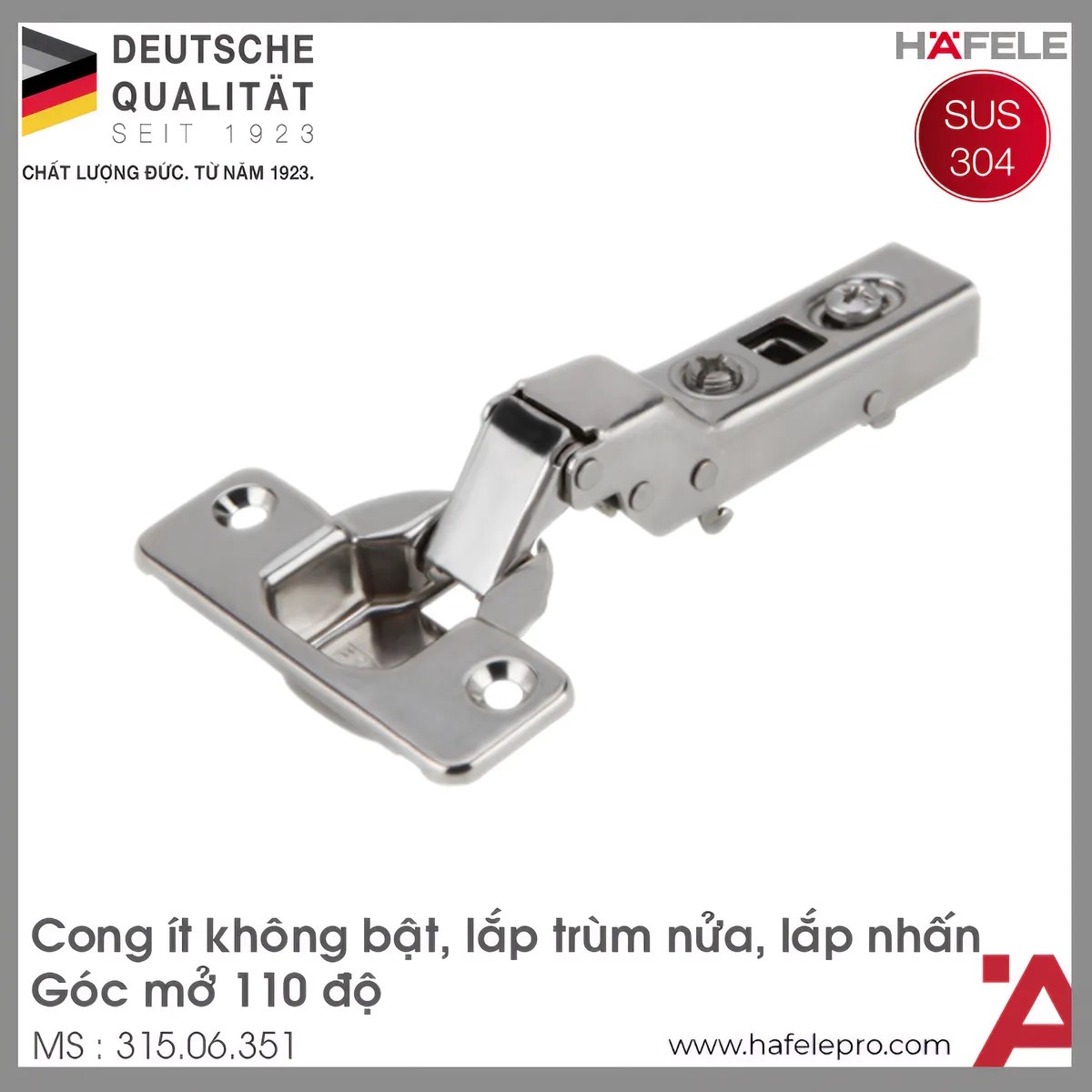 Bản Lề Trùm Nửa Metalla SM 110° Không Bật Hafele 315.06.351