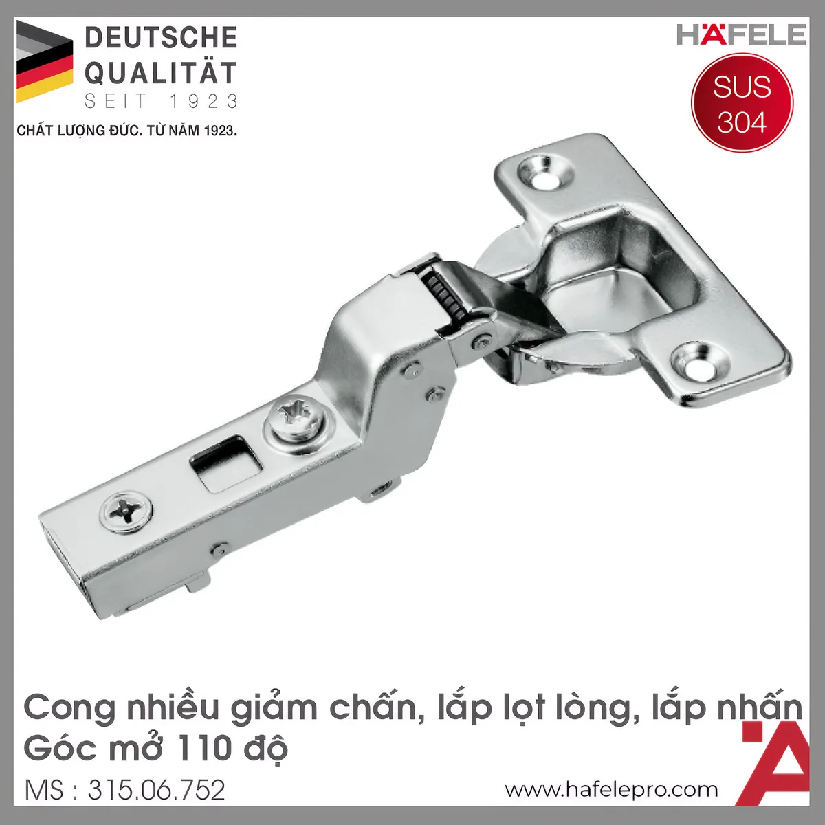 Bản Lề Lọt Lòng Metalla SM 110º Giảm Chấn Hafele 315.06.752