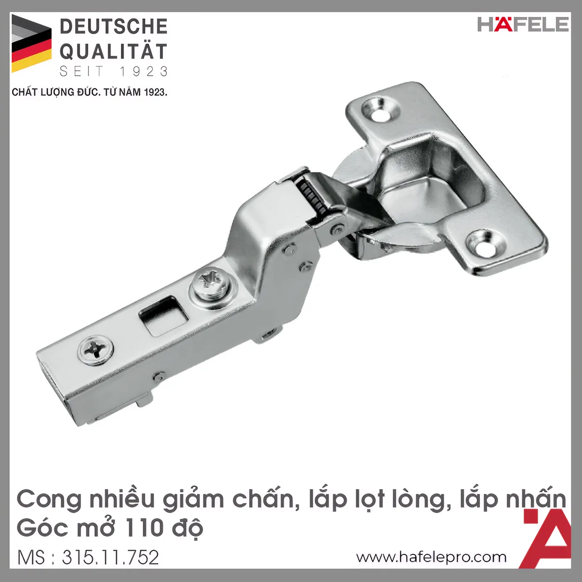 Bản Lề Lọt Lòng Metalla SM 110° Giảm Chấn Hafele 315.11.752