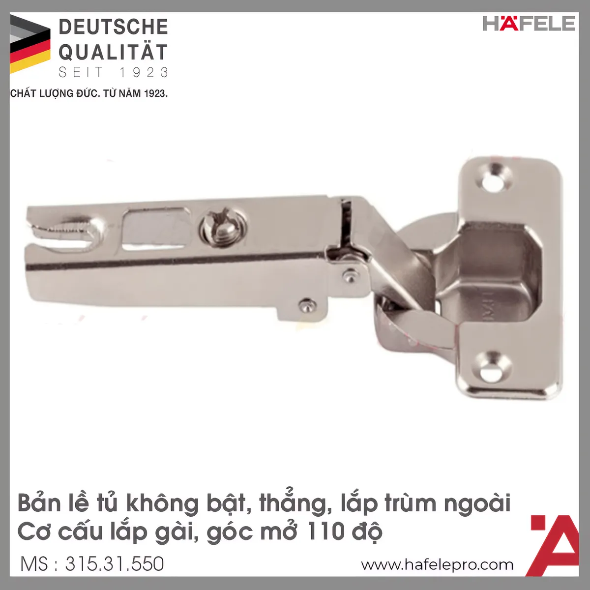 Bản Lề Trùm Ngoài Metalla A 110° Không Bật Hafele 315.31.550