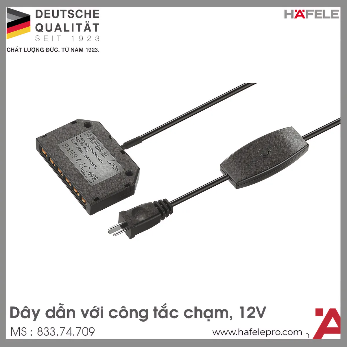 Dây Dẫn Điện Với Công Tắc Chạm Và Bộ Chia Cổng 12V Hafele 833.74.709