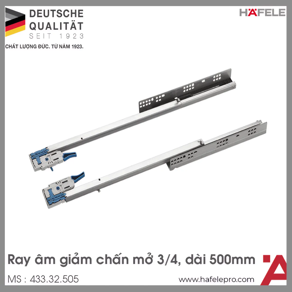 Ray Âm EPC EVO Mở 3/4 Giảm Chấn 500mm Hafele 433.32.505
