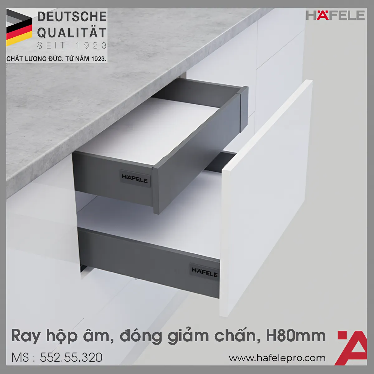 Ray Hộp Âm Alto-S Giảm Chấn H80mm Hafele 552.55.320