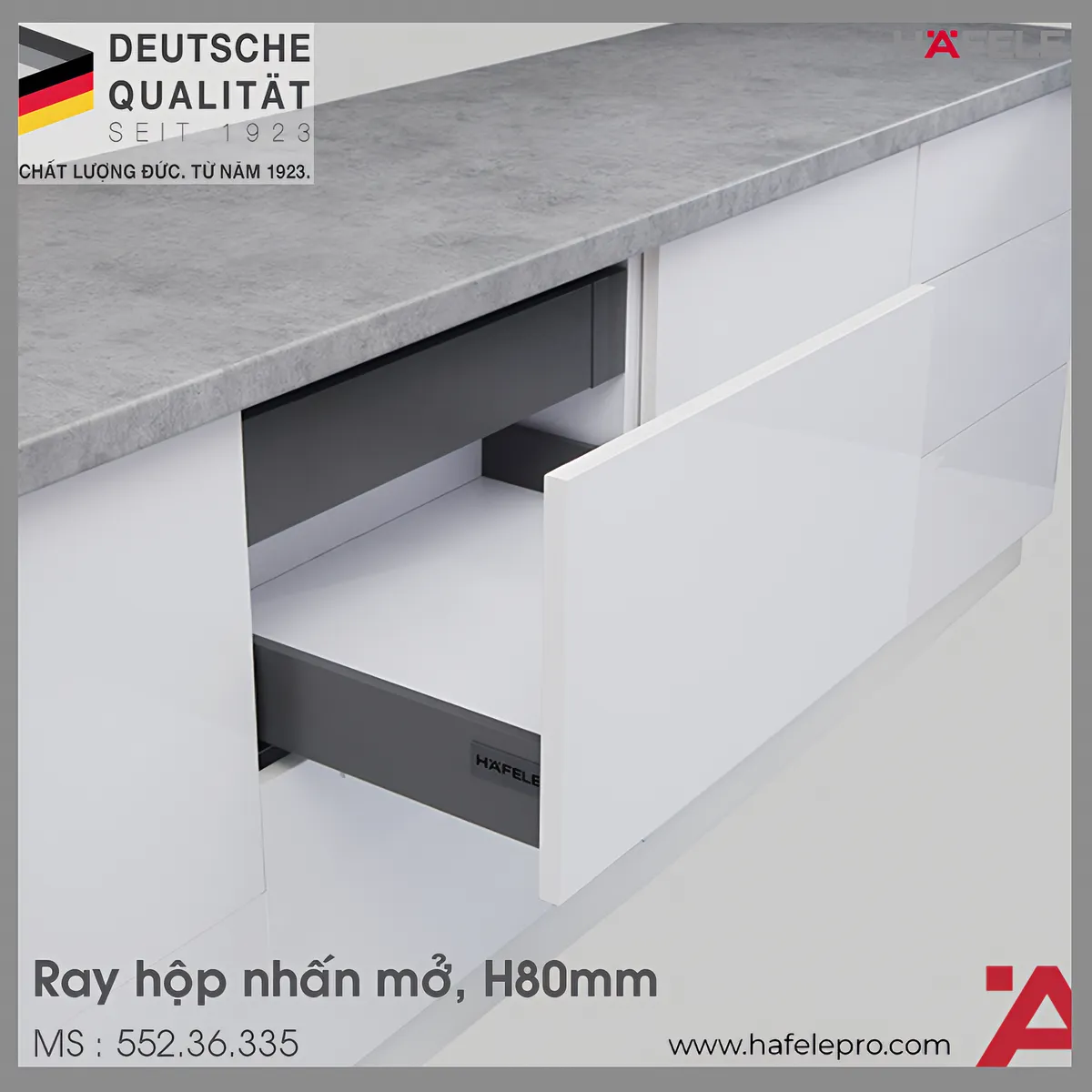 Ray Hộp Alto-S Nhấn Mở H80mm Hafele 552.36.335