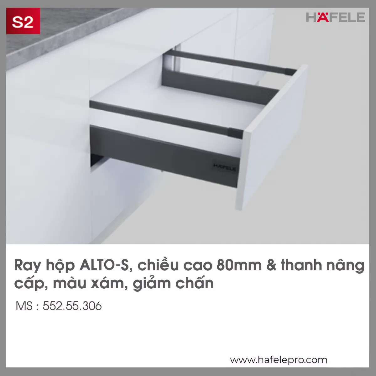 Ray Hộp Alto-S Giảm Chấn H80mm Hafele 552.55.306