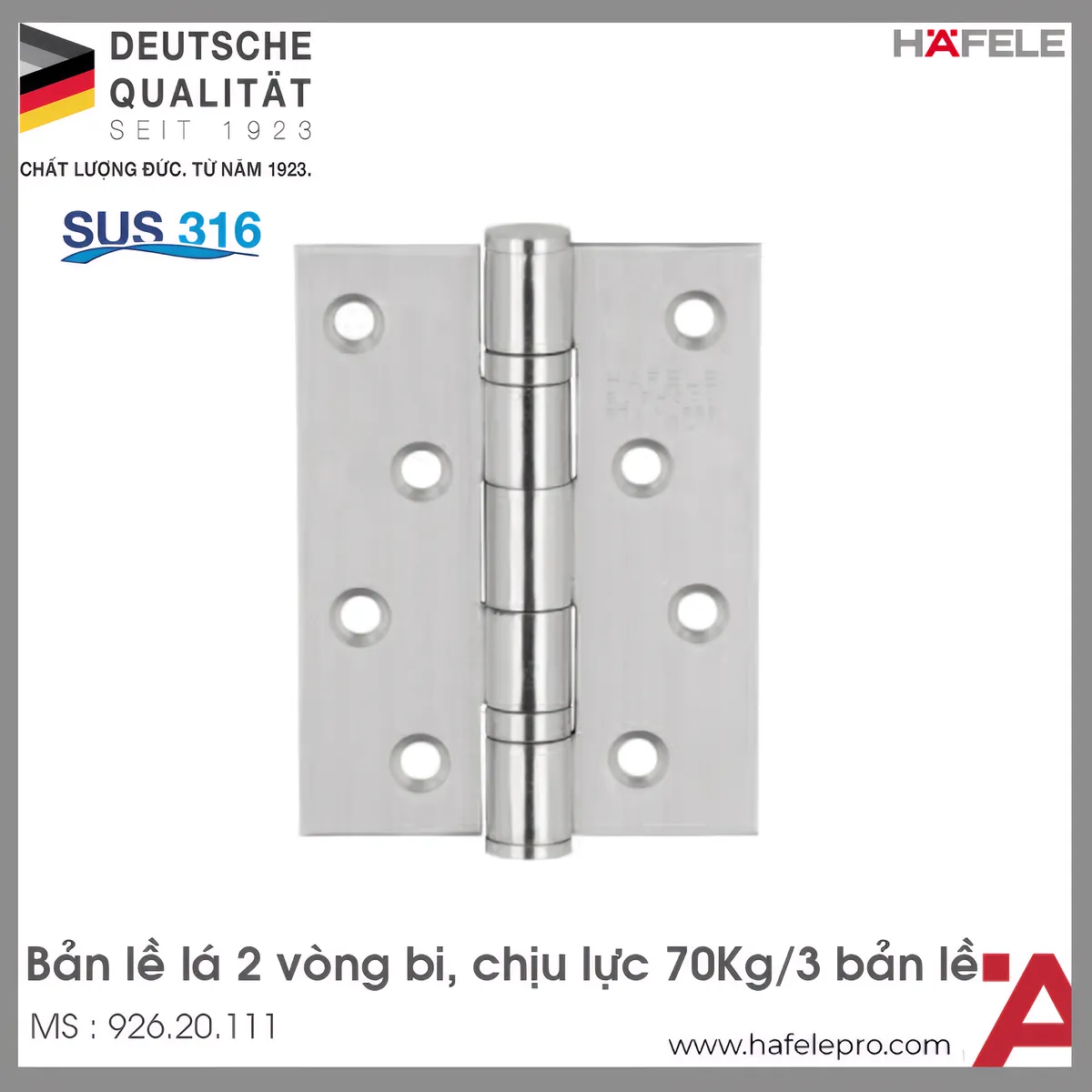 Bản Lề Lá 2 Vòng Bi 70Kg Hafele 926.20.111
