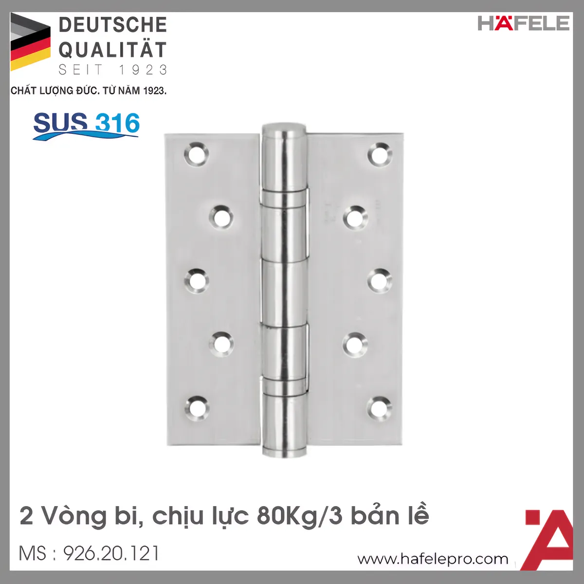 Bản Lề Lá 2 Vòng Bi 80Kg Hafele 926.20.121
