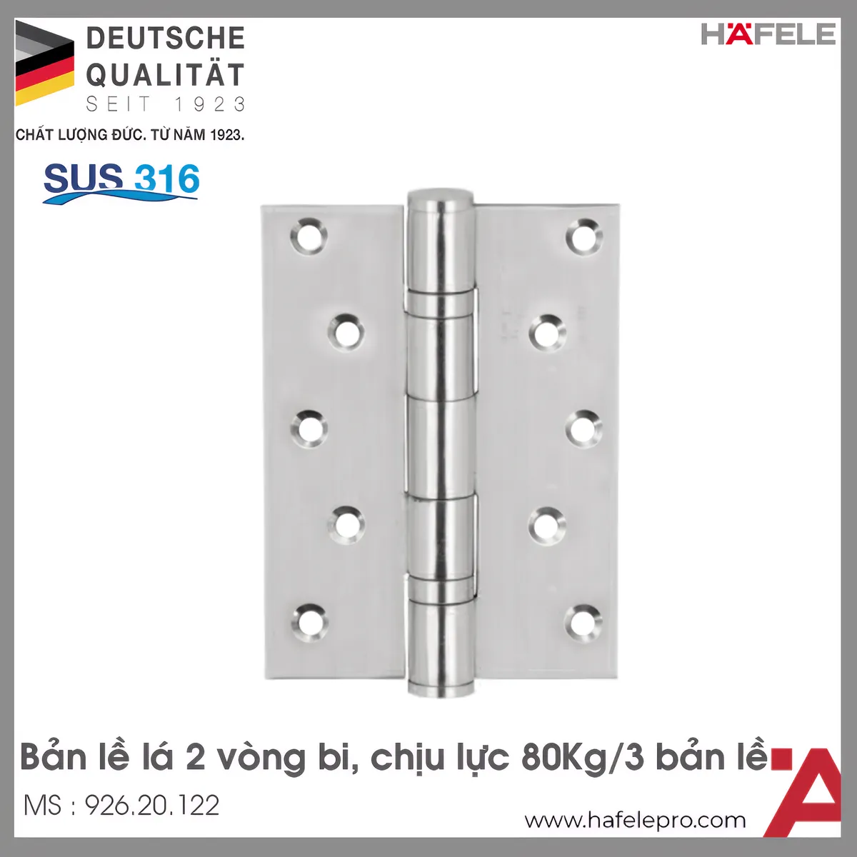 Bản Lề Lá 2 Vòng Bi 80Kg Hafele 926.20.122