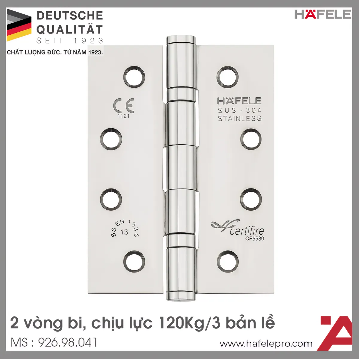 Bản Lề Lá Chống Cháy 2 Vòng Bi 120Kg Hafele 926.98.041