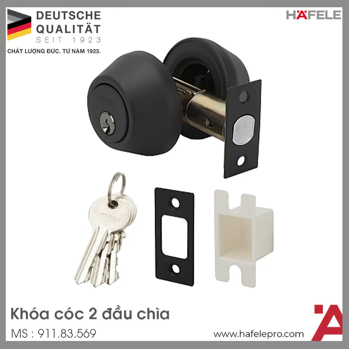 Khóa Cóc 2 Đầu Chìa Màu Đen Hafele 911.83.569