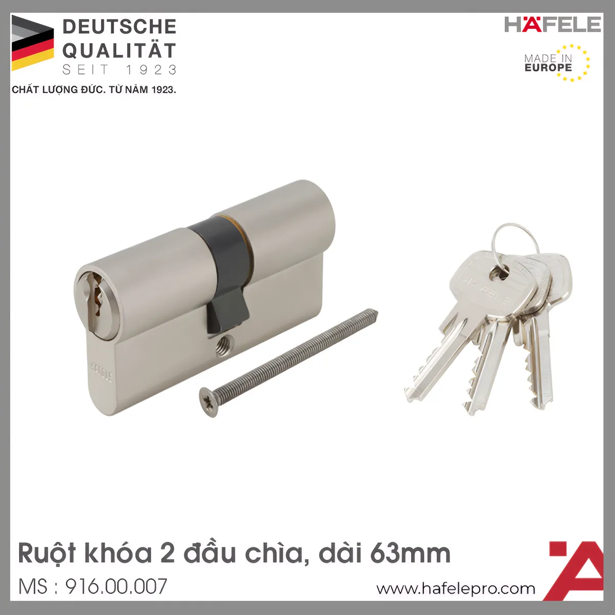 Ruột Khóa 2 Đầu Chìa 63mm Hafele 916.00.007