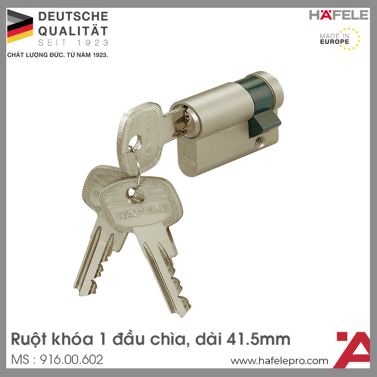 Ruột Khóa 1 Đầu Chìa 41.5mm Hafele 916.00.602