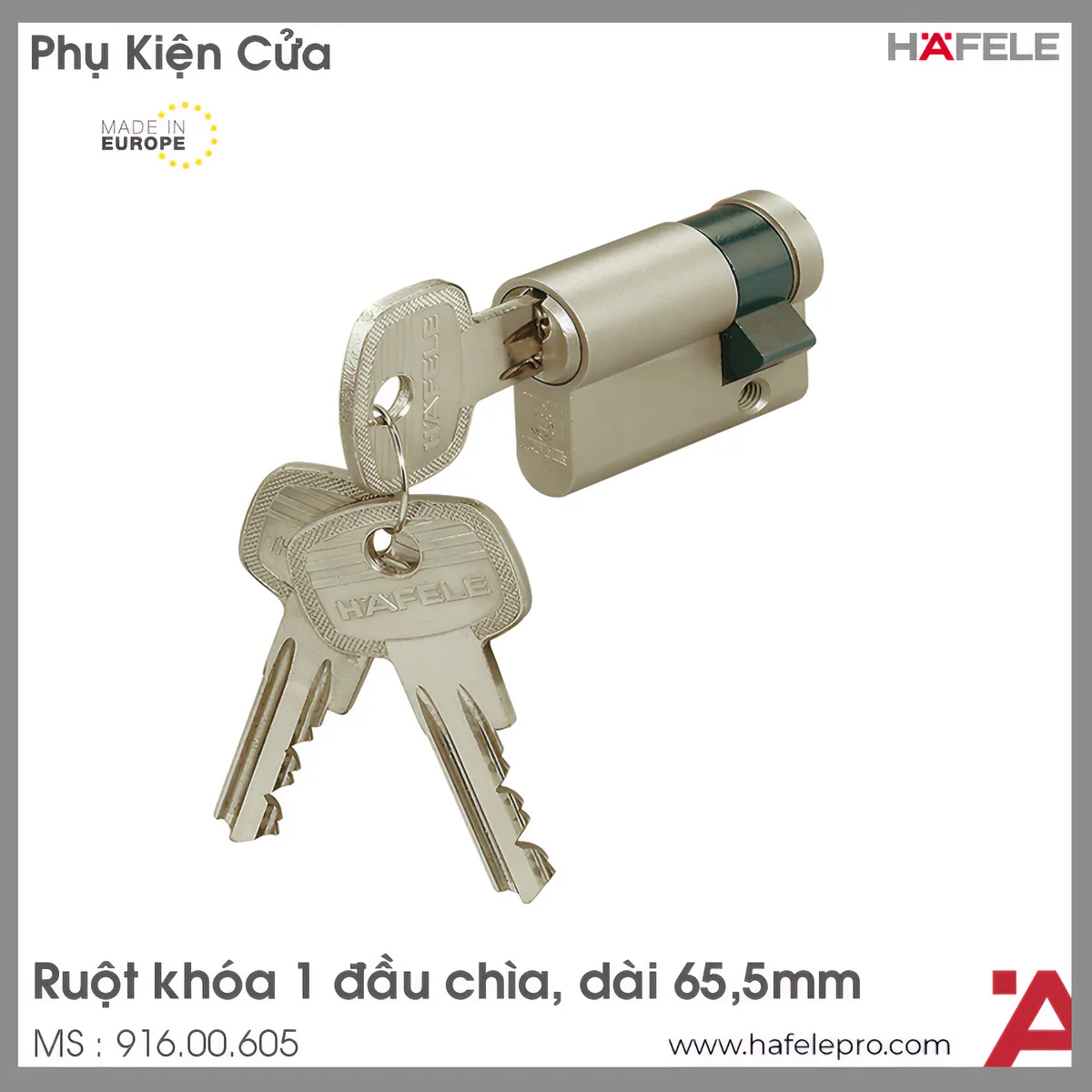 Ruột Khóa 1 Đầu Chìa 65.5mm Hafele 916.00.605