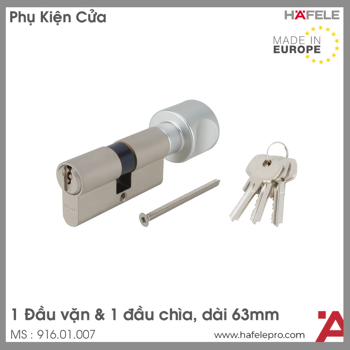 Ruột Khóa 1 Chìa 1 Vặn 63mm Hafele 916.01.007